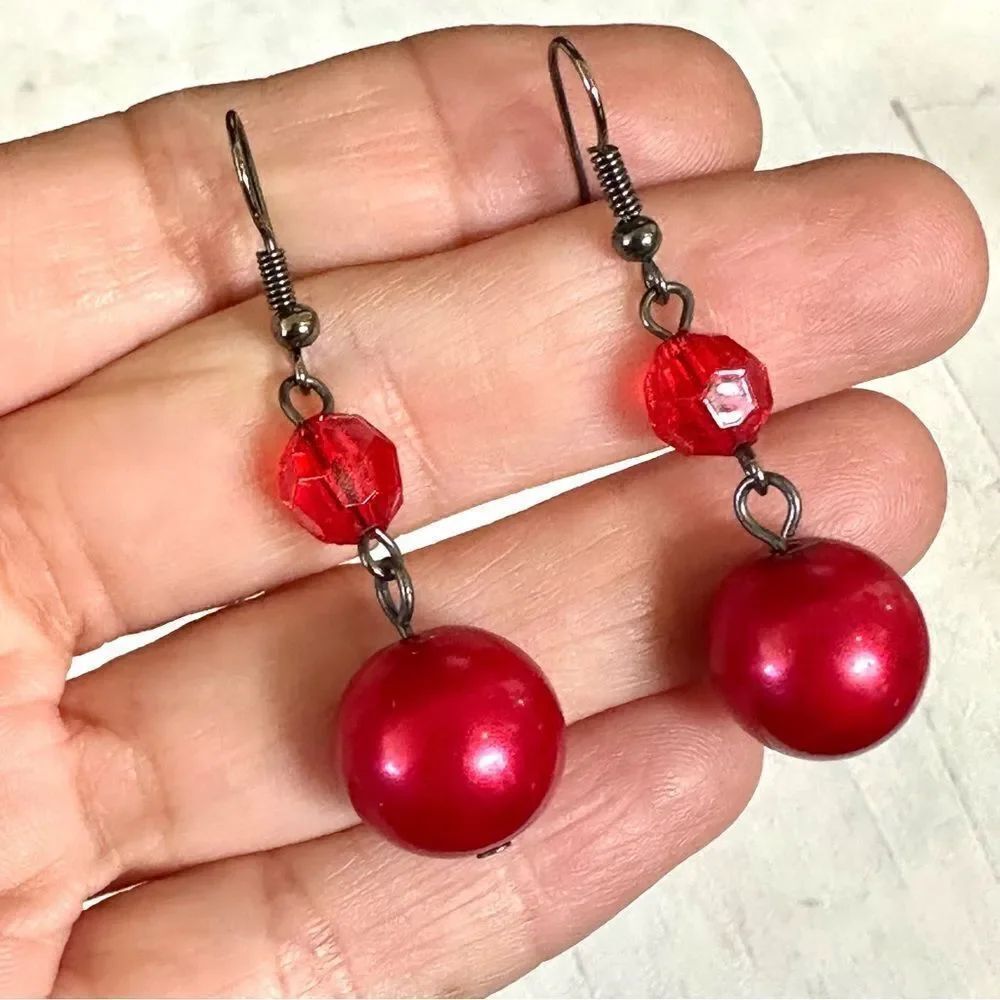 Red moonstone drop earrings